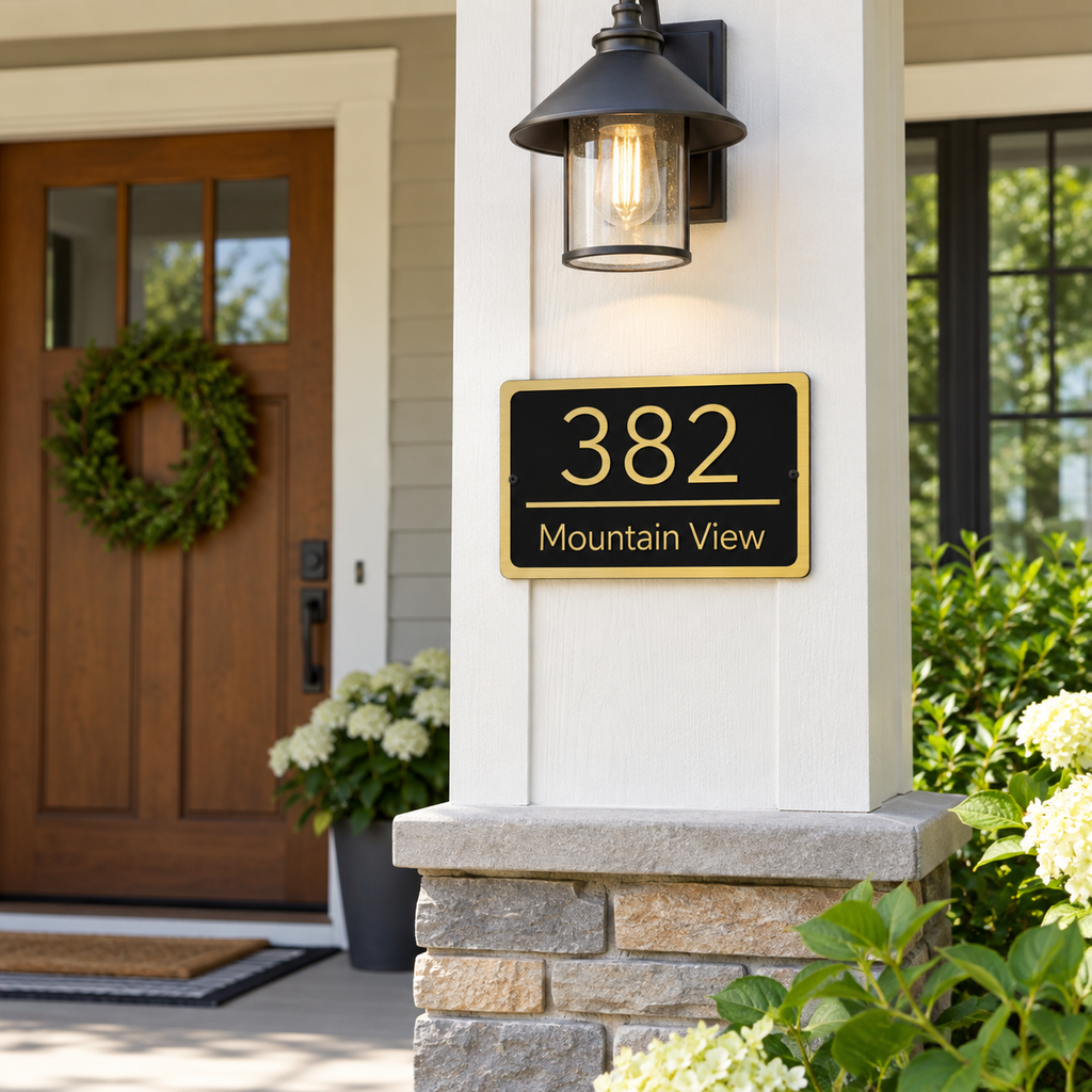 Modern Black & Gold Custom Address Plaque