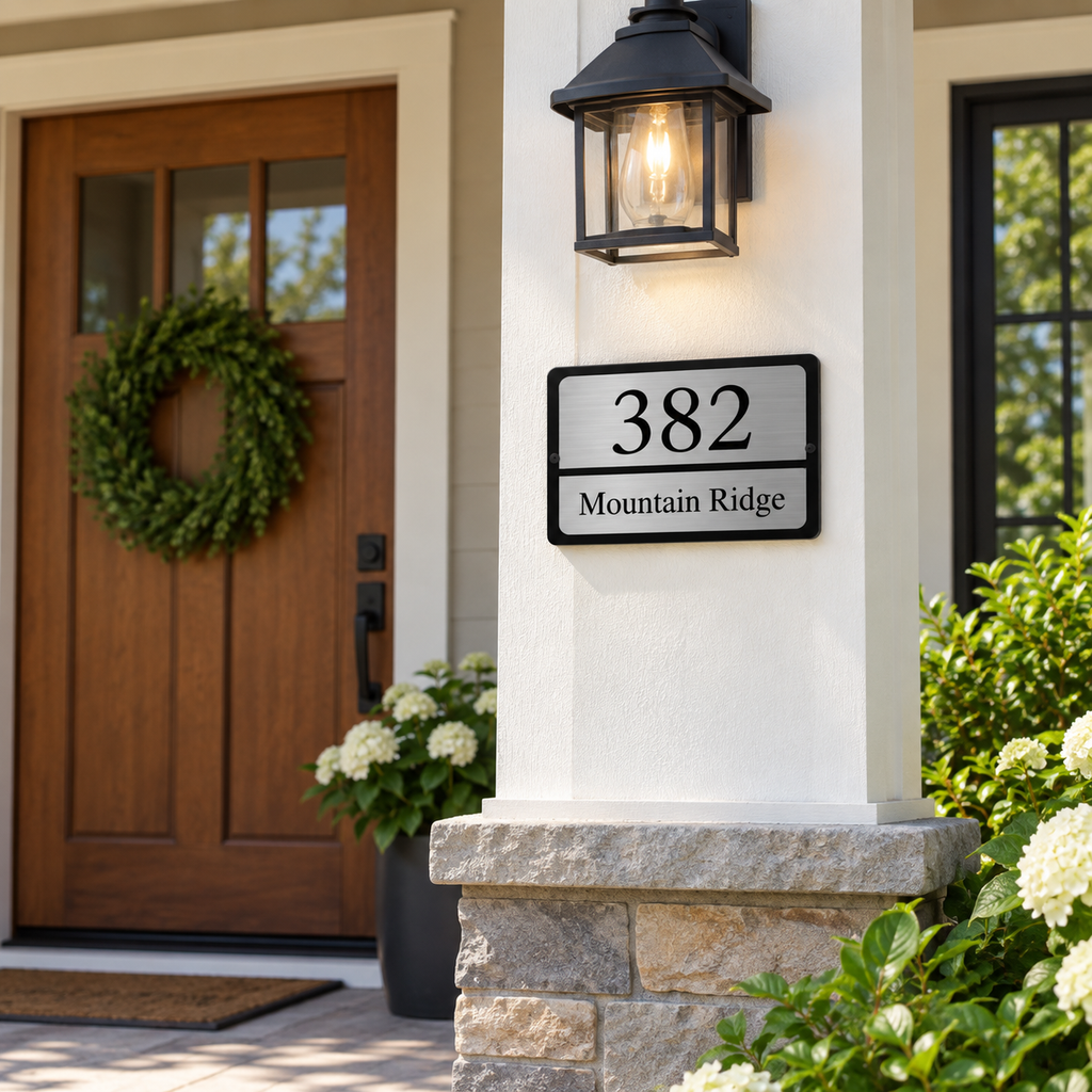 Modern Black & Silver Custom Address Plaque